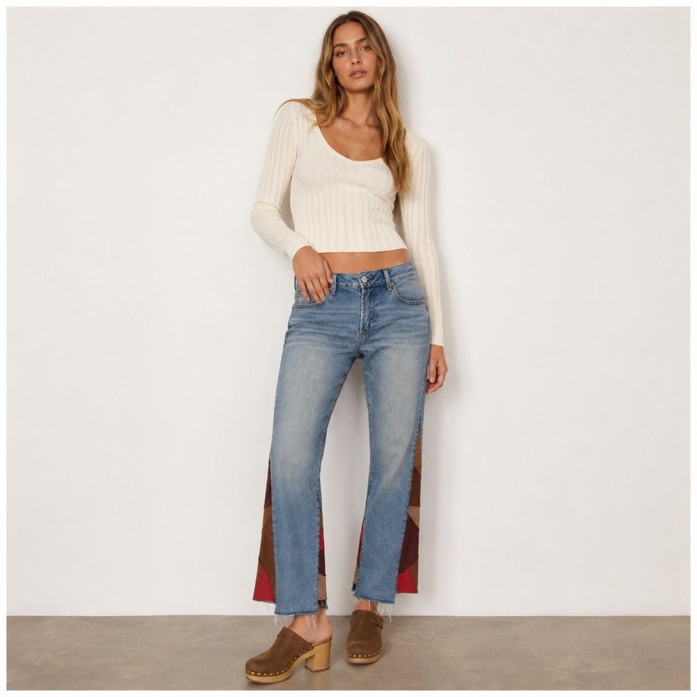 Driftwood Indie Jeans Size 28 Patchwork Faux Suede Panels